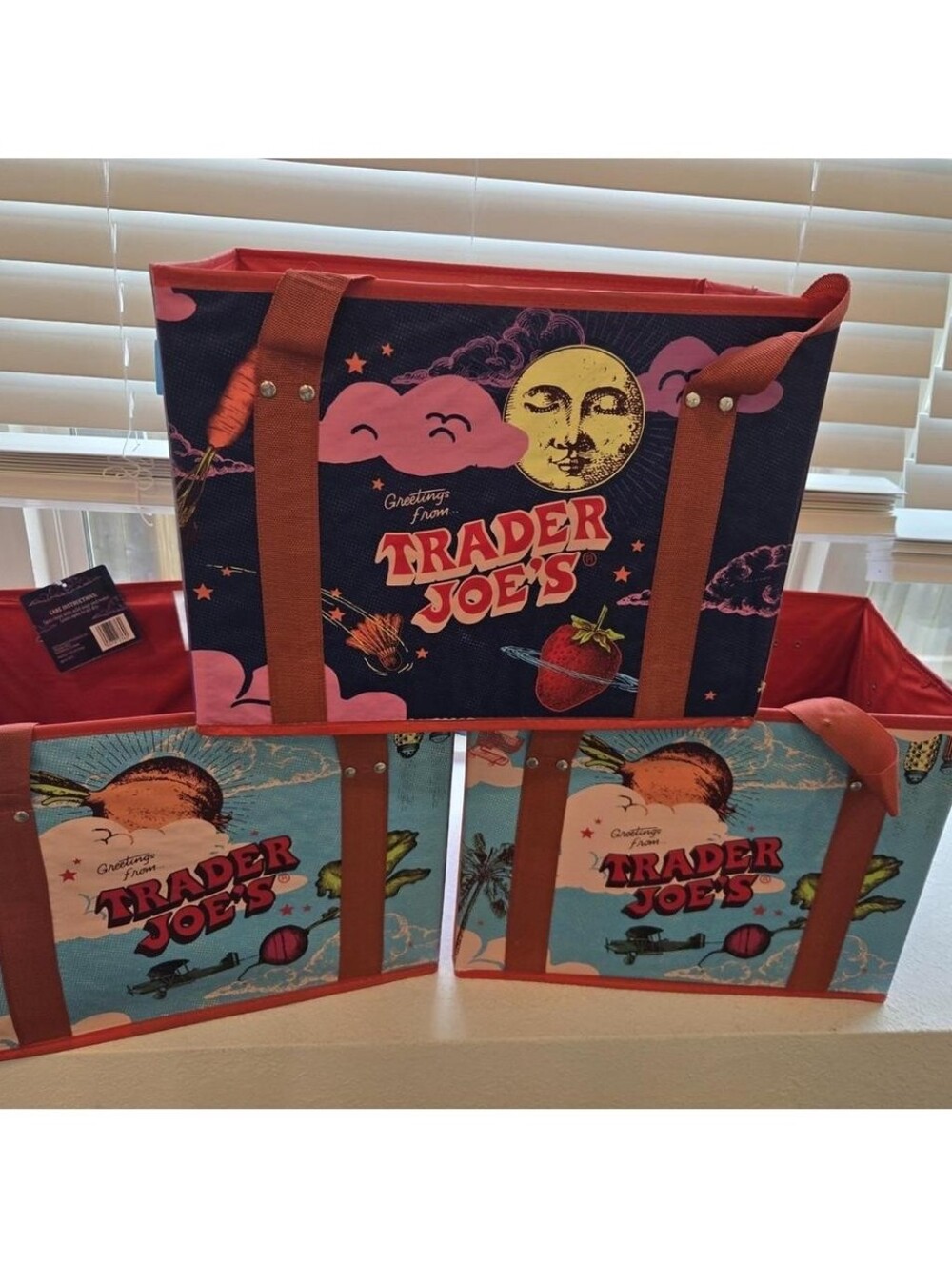 Set Of 3, Navy and Pink Reusable Tote Bag, Trader Joe, Brand New.